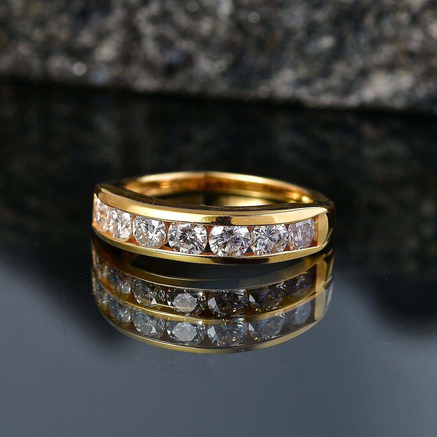 D'Joy - Moissanite Half Eternity Band Ring in Yellow Gold Plated Sterling Silver 1.65 Ct.