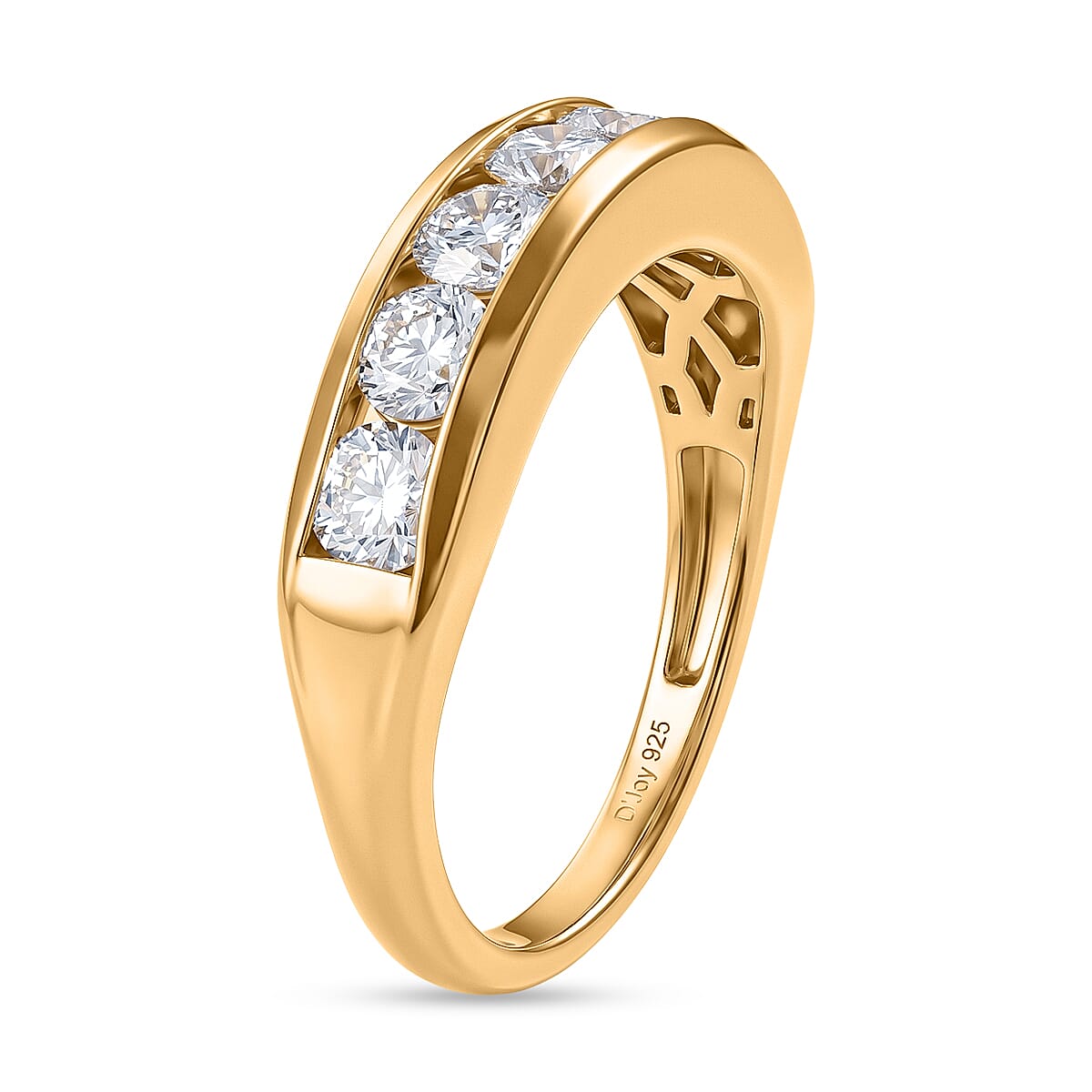 D'Joy - Moissanite Half Eternity Band Ring in Yellow Gold Plated Sterling Silver 1.65 Ct.