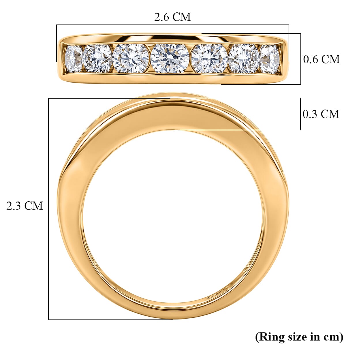 D'Joy - Moissanite Half Eternity Band Ring in Yellow Gold Plated Sterling Silver 1.65 Ct.