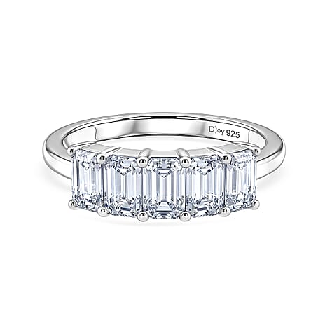 D'Joy - Moissanite 5 Stone Ring in Platinum Overlay Sterling Silver  1.37 Ct.