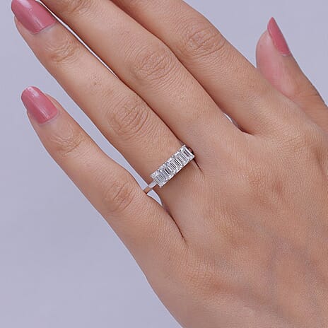 D'Joy - Moissanite 5 Stone Ring in Platinum Overlay Sterling Silver  1.37 Ct.