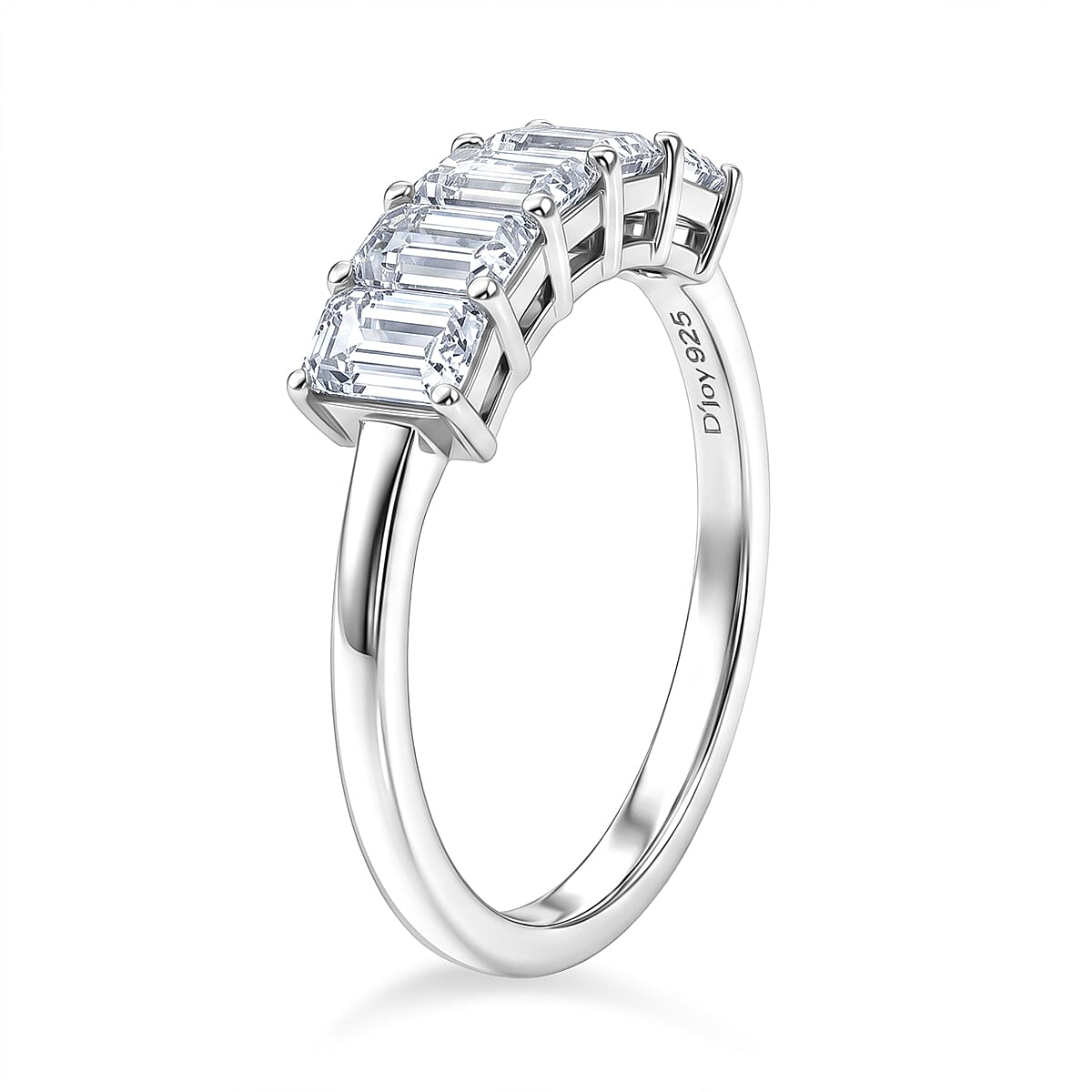D'Joy - Moissanite 5 Stone Ring in Platinum Overlay Sterling Silver  1.37 Ct.
