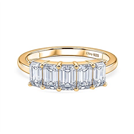 D'Joy - Moissanite 5 Stone Ring in Yellow Gold Plated Sterling Silver  1.37 Ct.