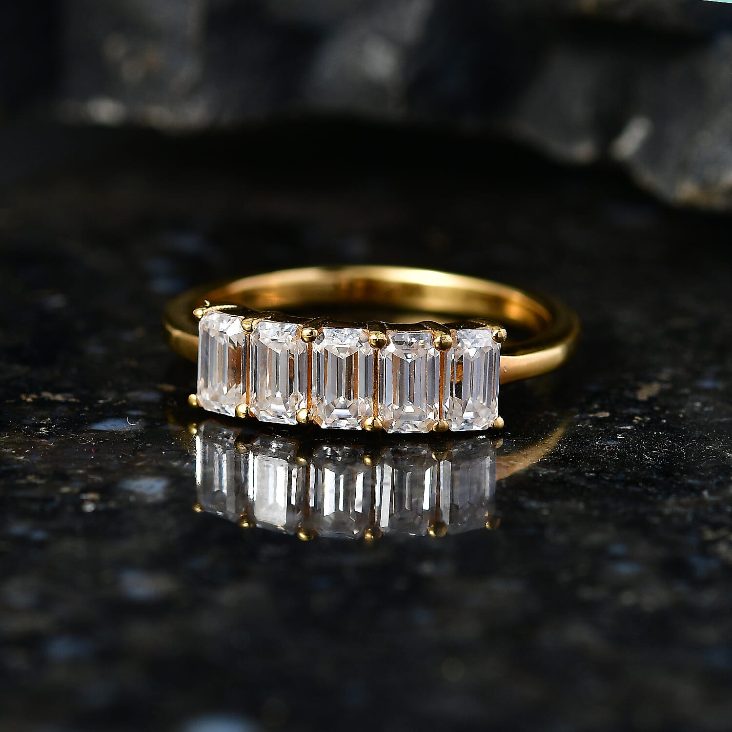 D'Joy - Moissanite 5 Stone Ring in Yellow Gold Plated Sterling Silver  1.37 Ct.