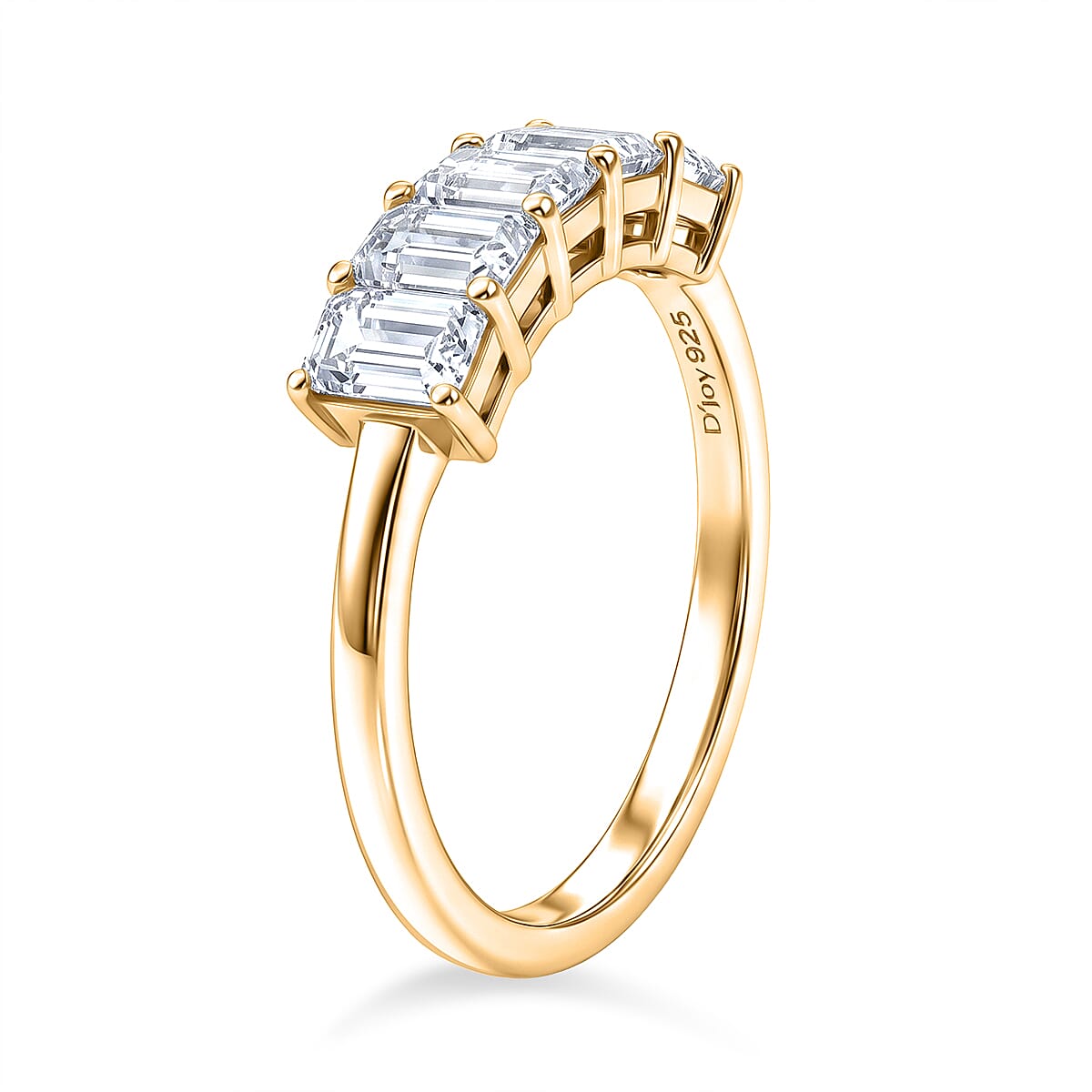 D'Joy - Moissanite 5 Stone Ring in Yellow Gold Plated Sterling Silver  1.37 Ct.