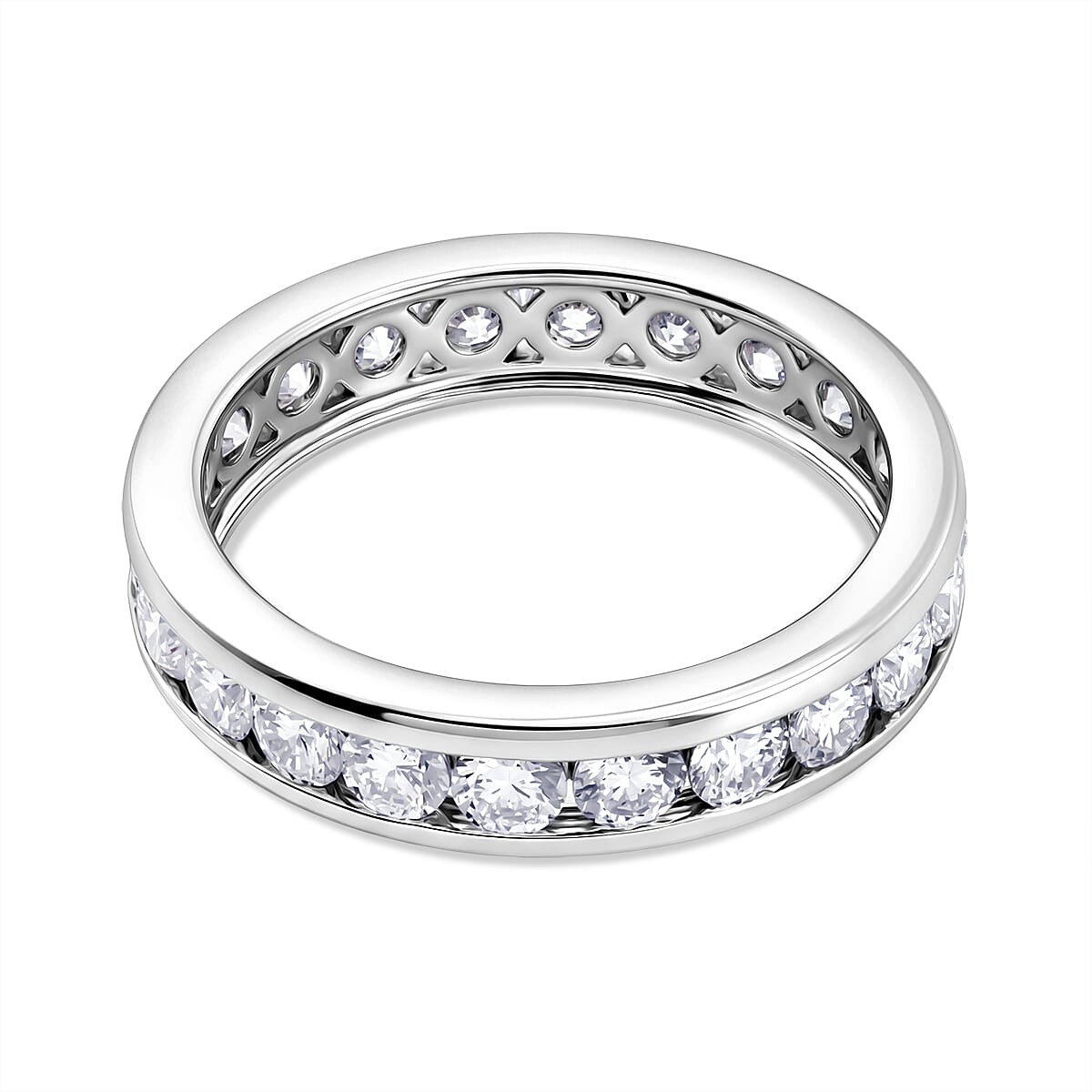 D'Joy - Moissanite Full Eternity Ring in Platinum Overlay Sterling Silver 2.20 Ct.
