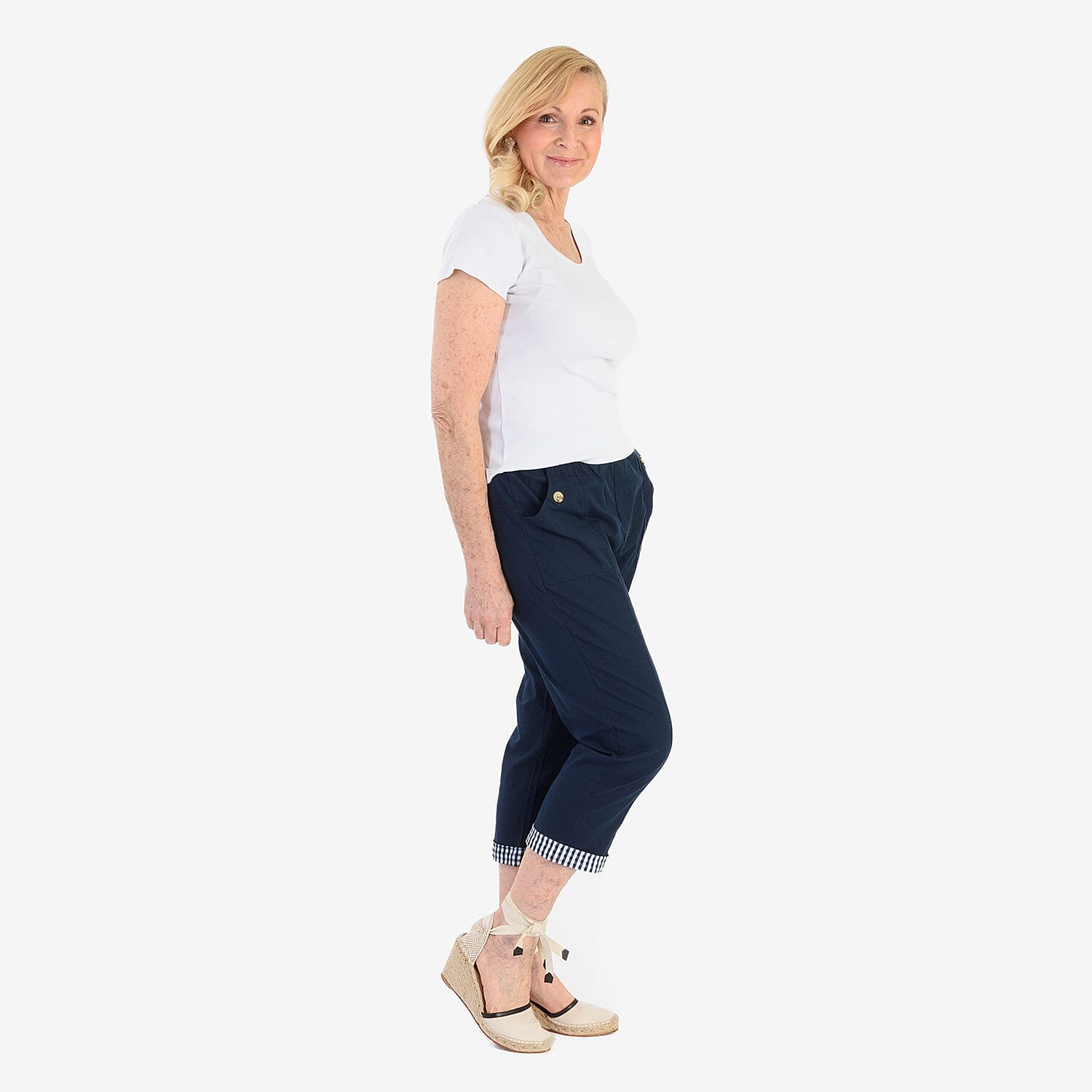 Pure And Natural Cotton Trousers With 21Inch Inseam (Size 10) - Navy