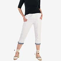 Pure And Natural Cotton Trousers With 21Inch Inseam (Size 12) - White