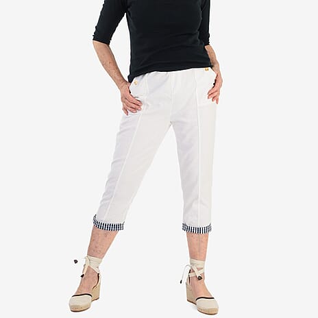 Pure And Natural Cotton Trousers With 21Inch Inseam (Size 12) - White