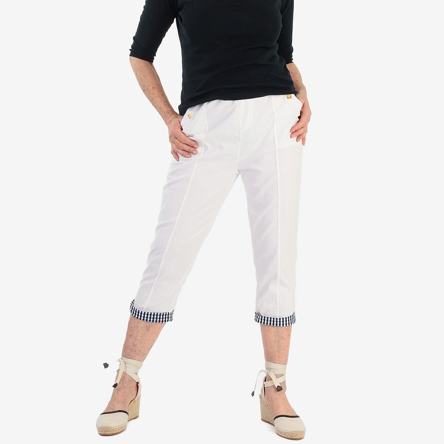 Pure And Natural Cotton Trousers With 21Inch Inseam (Size 16) - White