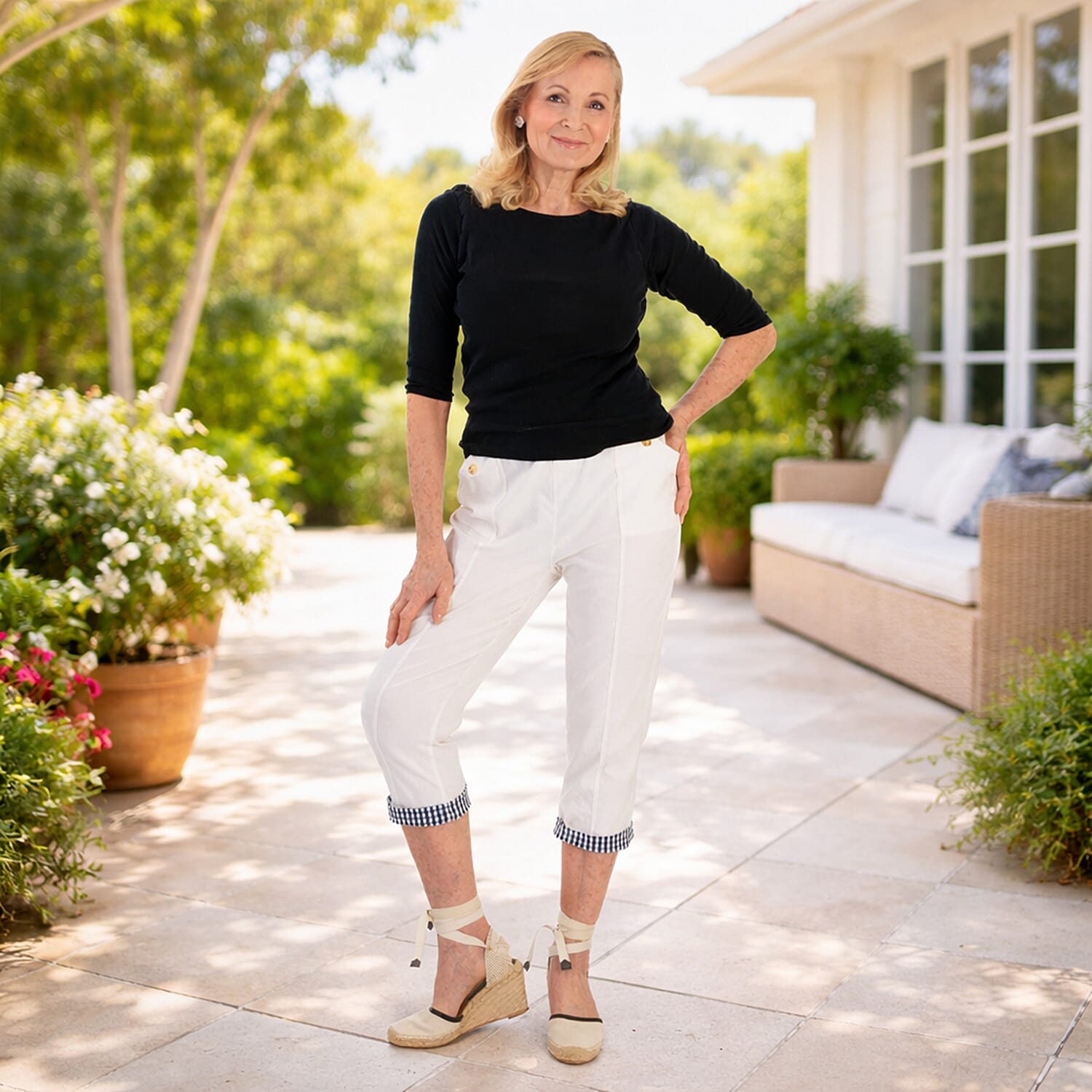 Pure And Natural Cotton Trousers With 21Inch Inseam (Size 16) - White