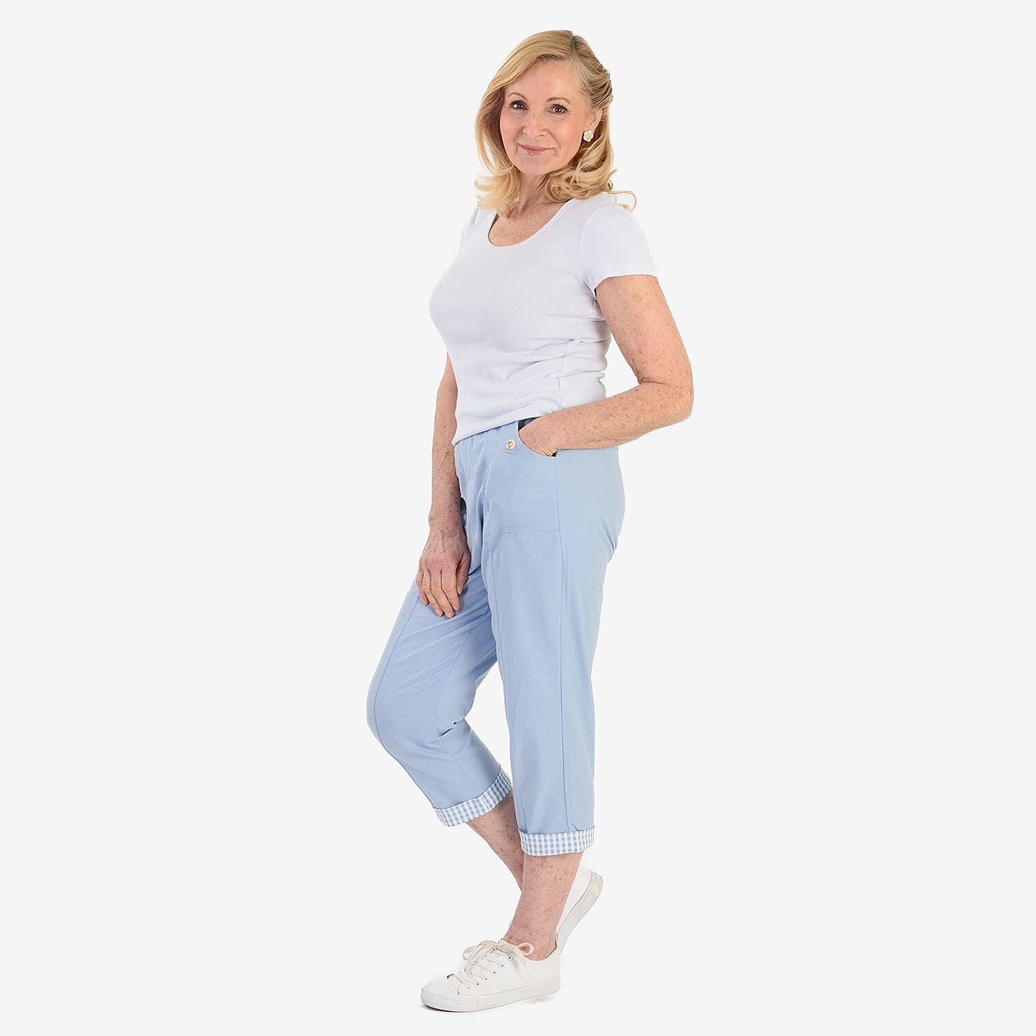 Pure And Natural Cotton Trousers With 21Inch Inseam (Size 10) - Sky