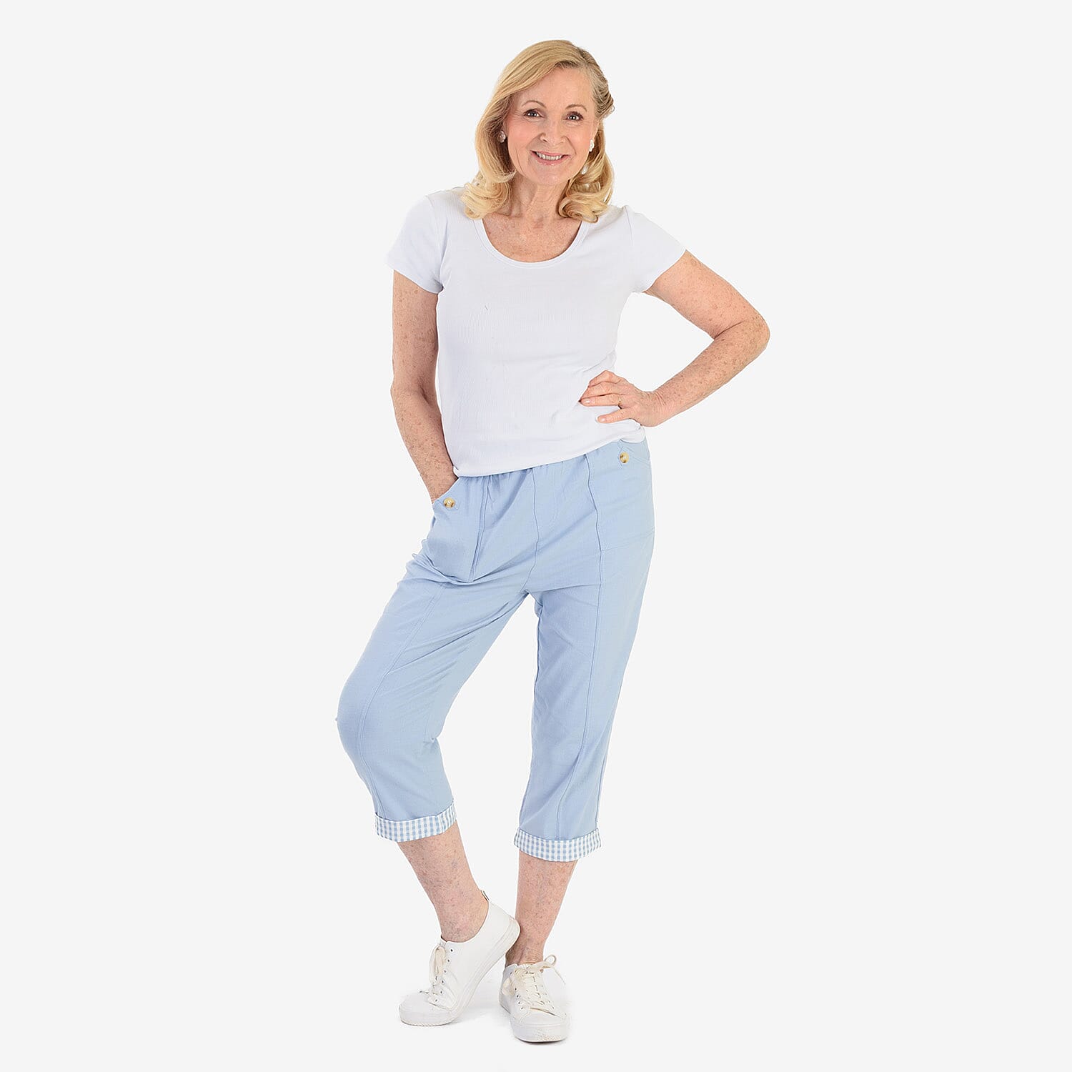 Pure And Natural Cotton Trousers With 21Inch Inseam (Size 20) - Sky