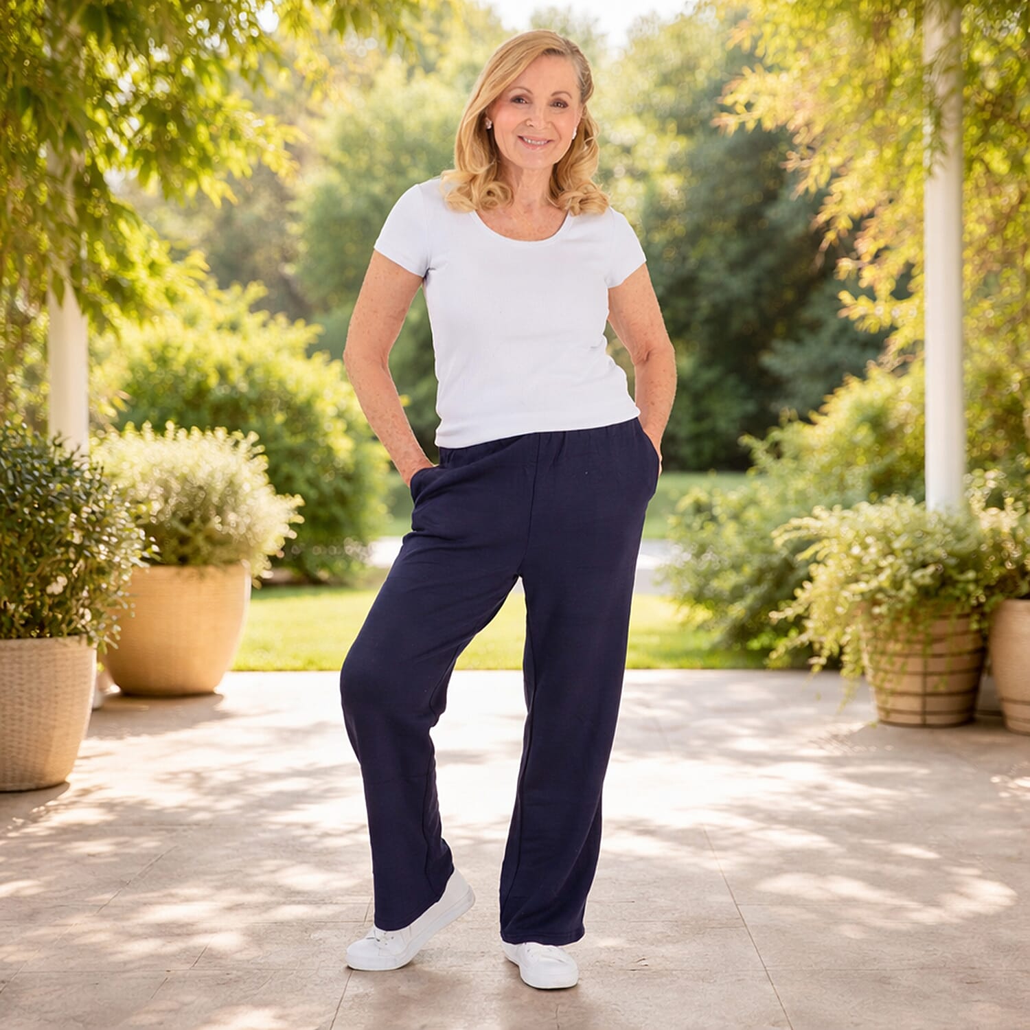 Pure And Natural Elastcated Waist Band Stripe Trousres (Size M) - Navy