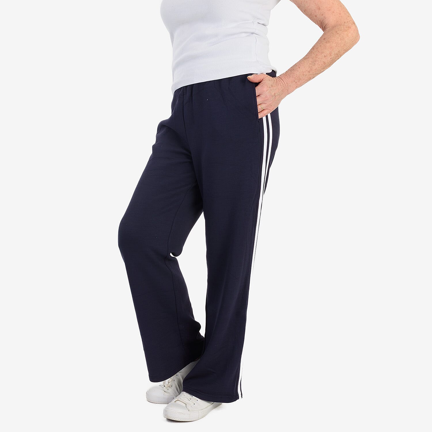 Pure And Natural Elastcated Waist Band Stripe Trousres (Size S) - Navy