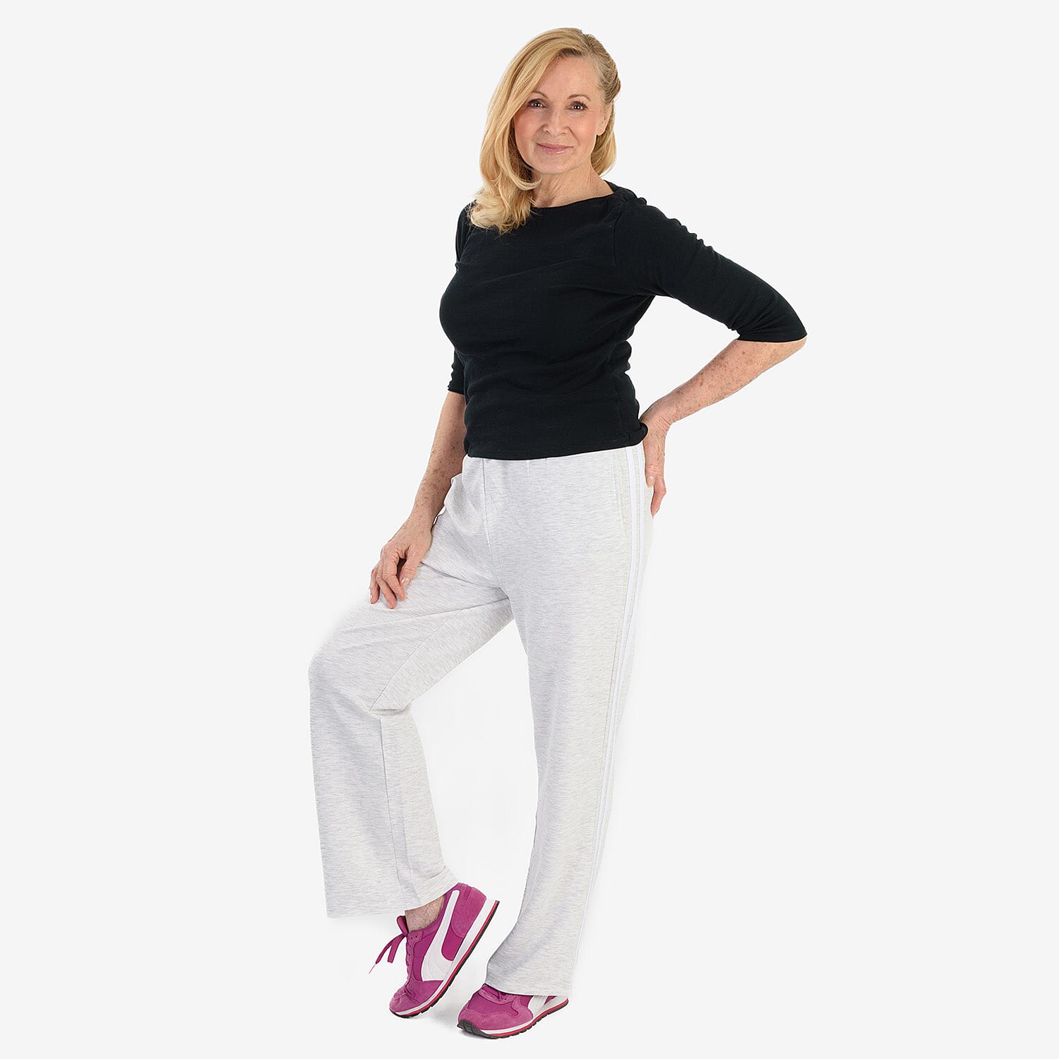 Pure And Natural Elastcated Waist Band Stripe Trousres (Size L) - Grey