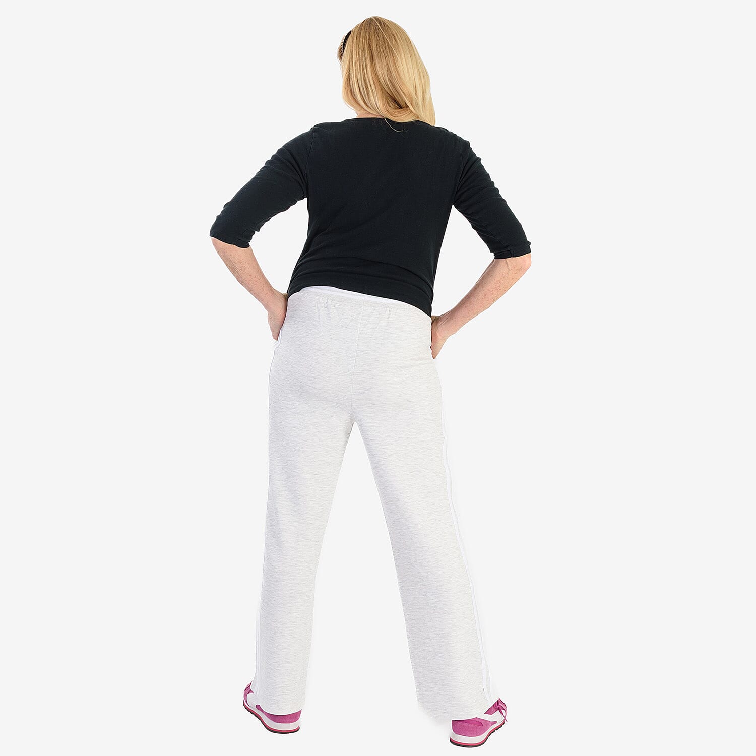 Pure And Natural Elastcated Waist Band Stripe Trousres (Size L) - Grey