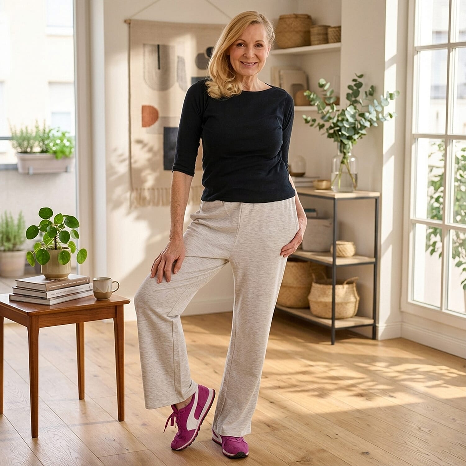 Pure And Natural Elastcated Waist Band Stripe Trousres (Size S) - Grey