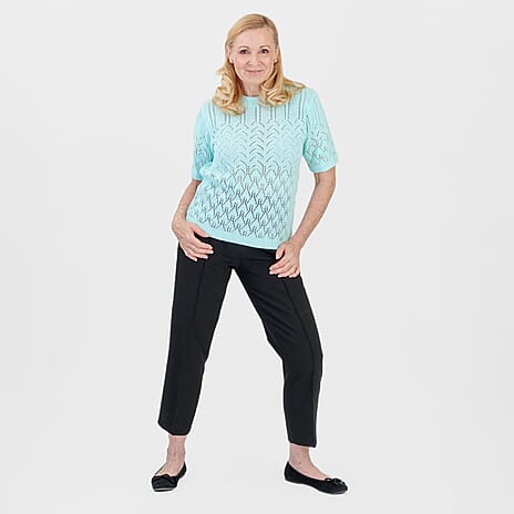 Pure And Natural Made In Uk Eyelet Knit Crew Neck Jumper (Size S-M, 8 to 14) - Fresh Aqua