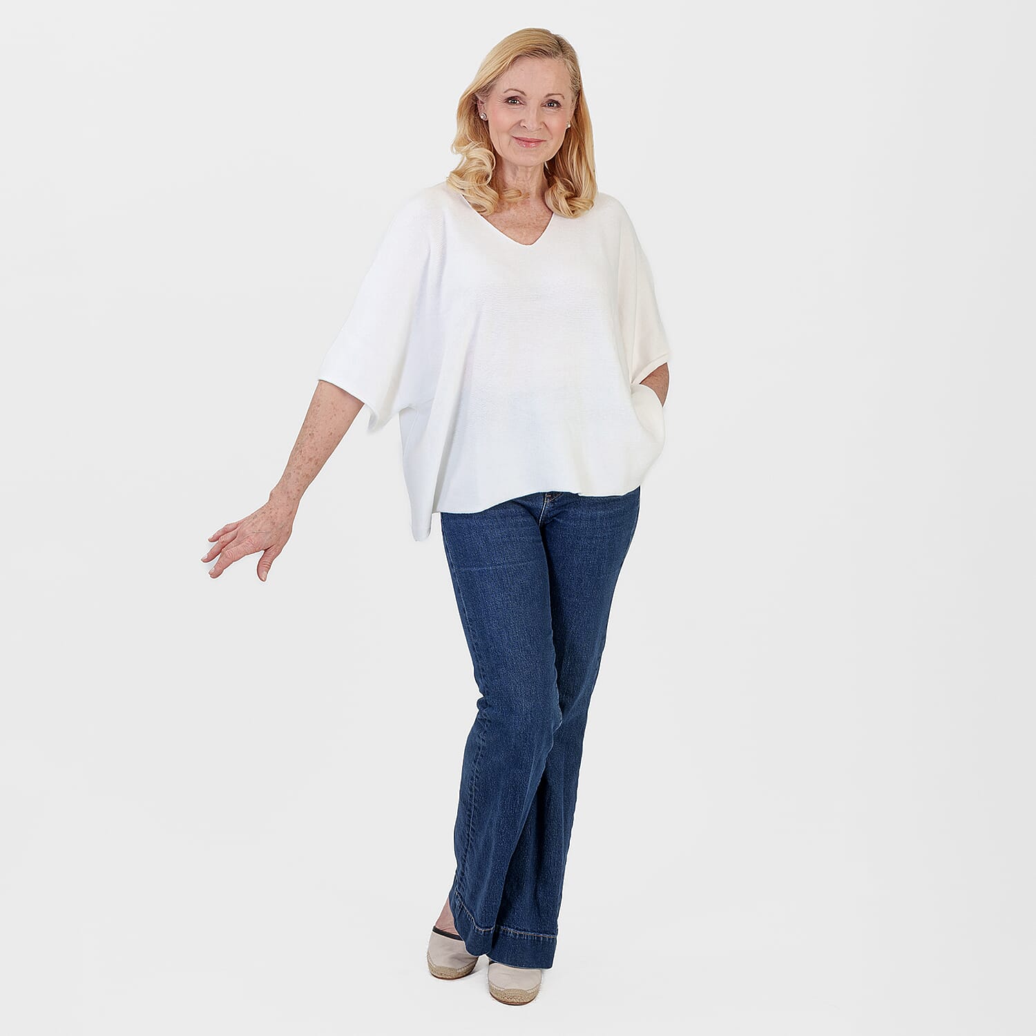 Pure And Natural Made in Italy Batwing Knitted Top (One Size, 10-20) - White