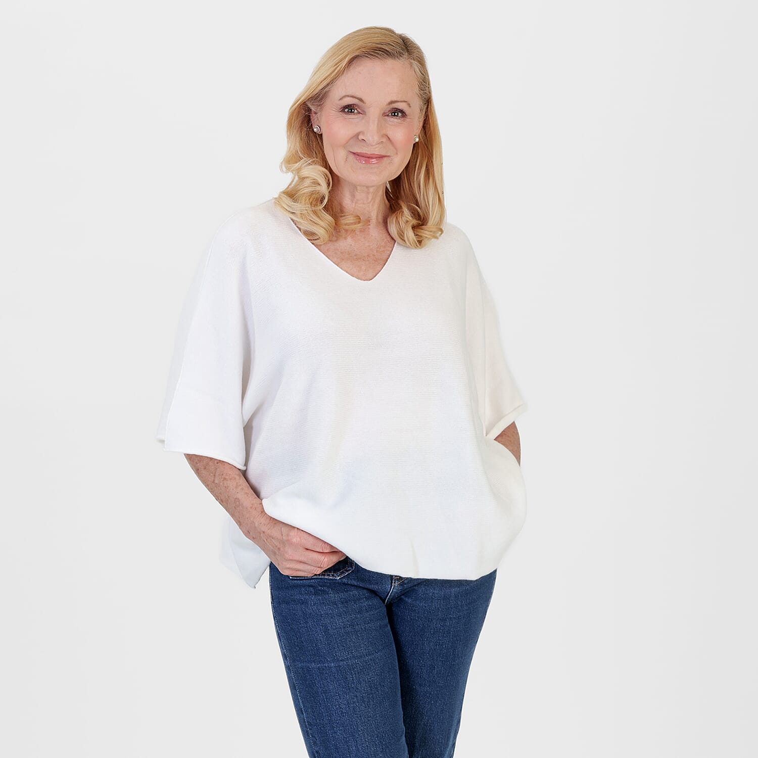 Pure And Natural Made in Italy Batwing Knitted Top (One Size, 10-20) - White