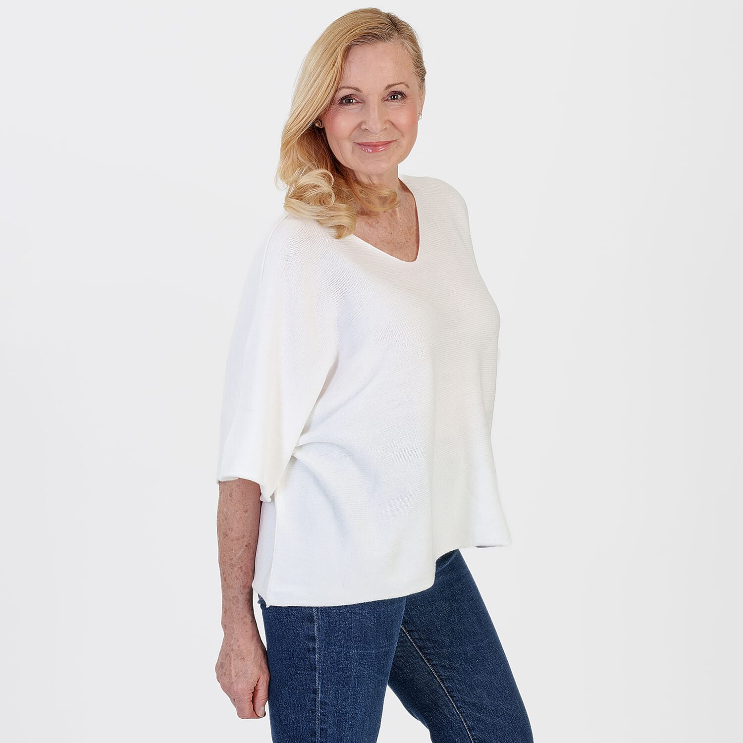 Pure And Natural Made in Italy Batwing Knitted Top (One Size, 10-20) - White