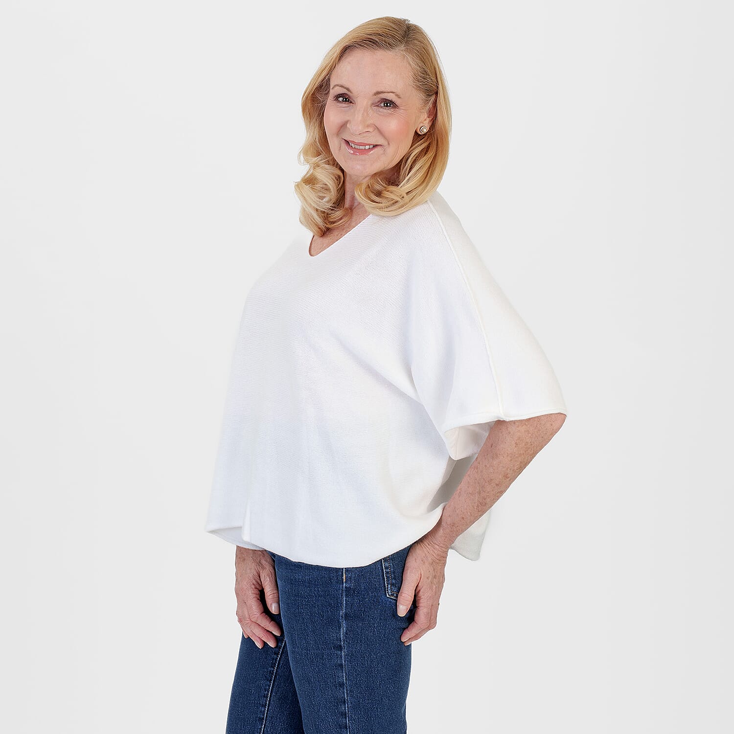 Pure And Natural Made in Italy Batwing Knitted Top (One Size, 10-20) - White