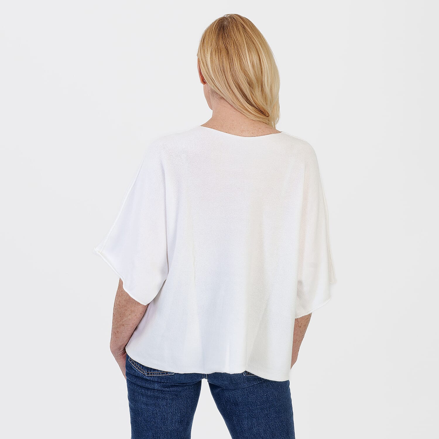 Pure And Natural Made in Italy Batwing Knitted Top (One Size, 10-20) - White