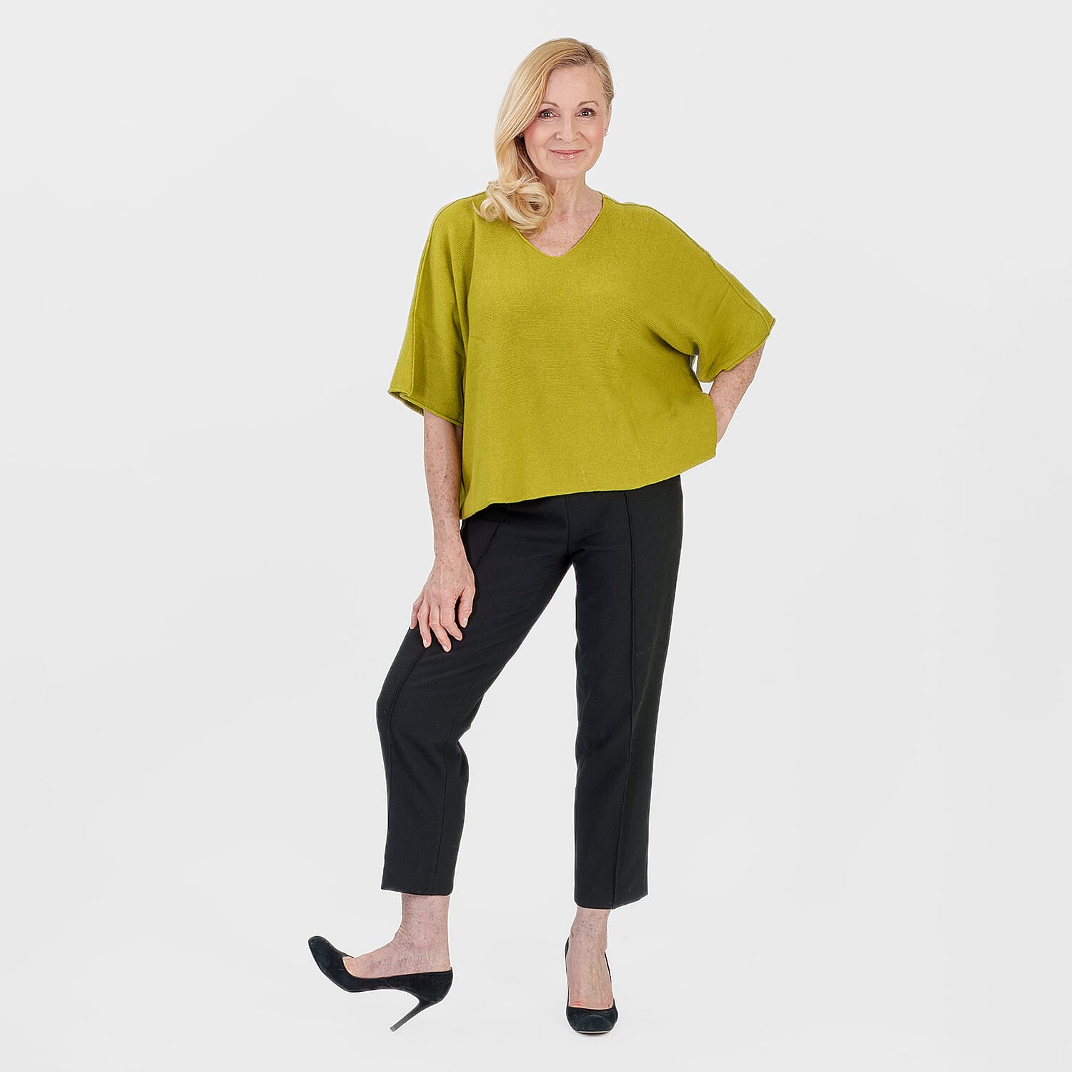 Pure And Natural Made in Italy Batwing Knitted Top (One Size, 10-20) - Lime