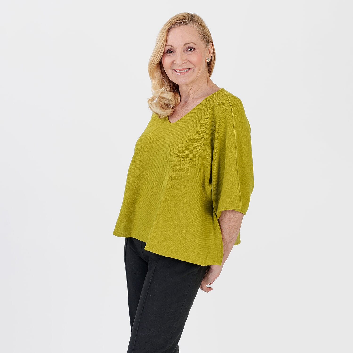 Pure And Natural Made in Italy Batwing Knitted Top (One Size, 10-20) - Lime