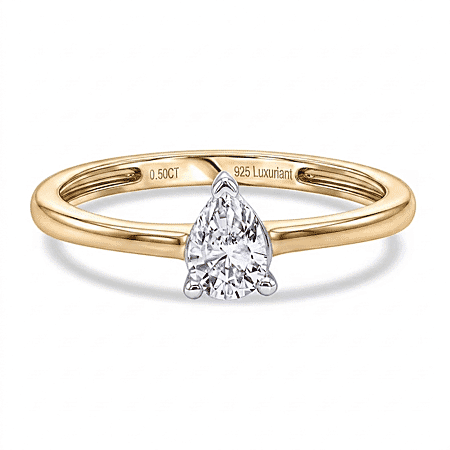 LUXURIANT 0.5 Ct. Lab Grown Diamond Pear-Cut Solitaire Ring in 18K Vermeil Yellow Gold Over Sterling Silver LUXURIANT 0.5 Ct. Lab Grown Diamond Pear-Cut Solitaire Ring in 18K Vermeil Yellow Gold Over Sterling Silver