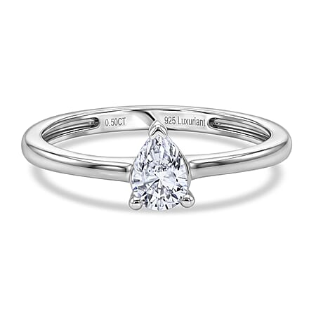 LUXURIANT 0.5 Ct. Lab Grown Diamond Pear Cut 7MM Solitaire Ring in Rhodium Overlay Sterling Silver LUXURIANT 0.5 Ct. Lab Grown Diamond Pear Cut 7MM Solitaire Ring in Rhodium Overlay Sterling Silver