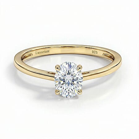 LUXURIANT 0.5 Ct. Lab Grown Diamond Oval Cut 6MM Solitaire Ring in 18K Vermeil Yellow Gold Over Sterling Silver