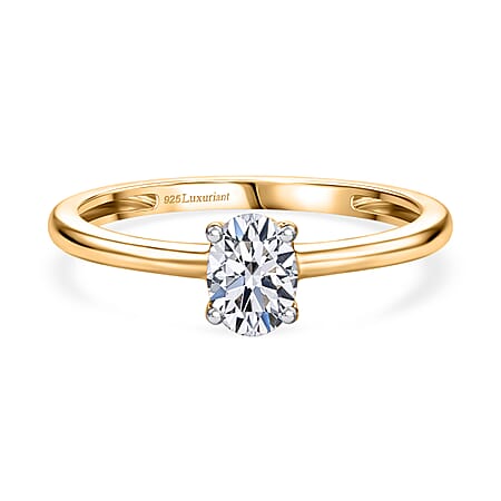 LUXURIANT 0.5 Ct. Lab Grown Diamond Oval Cut 6MM Solitaire Ring in 18K Vermeil Yellow Gold Over Sterling Silver LUXURIANT 0.5 Ct. Lab Grown Diamond Oval Cut 6MM Solitaire Ring in 18K Vermeil Yellow Gold Over Sterling Silver