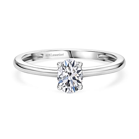 LUXURIANT 0.5 Ct. Lab Grown Diamond Oval Cut 6MM Solitaire Ring in Rhodium Overlay Sterling Silver LUXURIANT 0.5 Ct. Lab Grown Diamond Oval Cut 6MM Solitaire Ring in Rhodium Overlay Sterling Silver