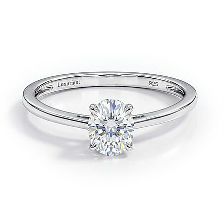 LUXURIANT 0.5 Ct. Lab Grown Diamond Oval Cut 6MM Solitaire Ring in Rhodium Overlay Sterling Silver