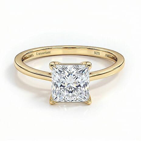 Luxuriant - Lab Grown Diamond(SI) Princess Ring in 18K Vermeil Yellow Gold Plated Sterling Silver 1.61 Ct.