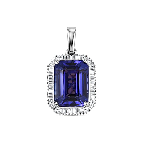 RHAPSODY - 950 Platinum AAAA Tanzanite Natural Diamond (VS-E-F) Halo Pendant 10.54 Ct, Platinum Wt. 4.73 Gms