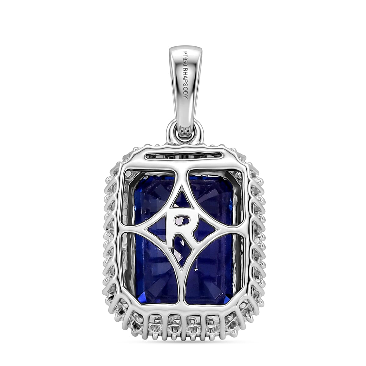 Rhapsody - 950 Platinum AAAA Tanzanite & VS-E-F White Diamond Taper Baguette Halo Pendant 10.54 Ct, Platinum Wt. 4.73 Gms