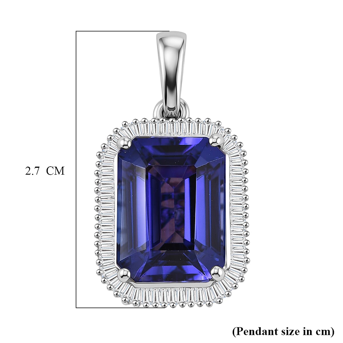 Rhapsody - 950 Platinum AAAA Tanzanite & VS-E-F White Diamond Taper Baguette Halo Pendant 10.54 Ct, Platinum Wt. 4.73 Gms
