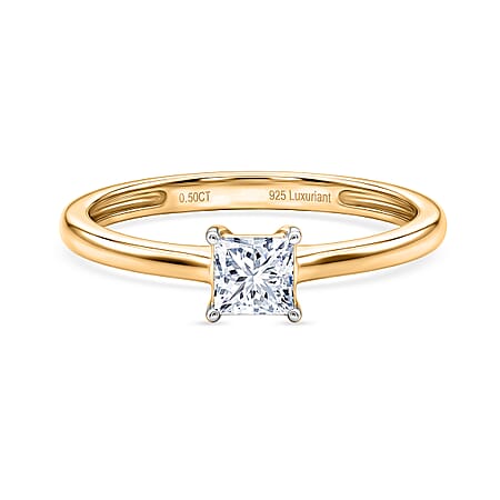 LUXURIANT 0.5 Ct. Lab Grown Diamond Princess Cut 5 MM Solitaire Ring in 18K Vermeil Yellow Gold Over Sterling Silver