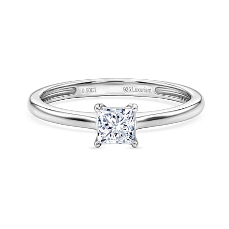LUXURIANT 0.5 Ct. Lab Grown Diamond Princess Cut 5 MM Solitaire Ring in Rhodium Overlay Sterling Silver LUXURIANT 0.5 Ct. Lab Grown Diamond Princess Cut 5 MM Solitaire Ring in Rhodium Overlay Sterling Silver