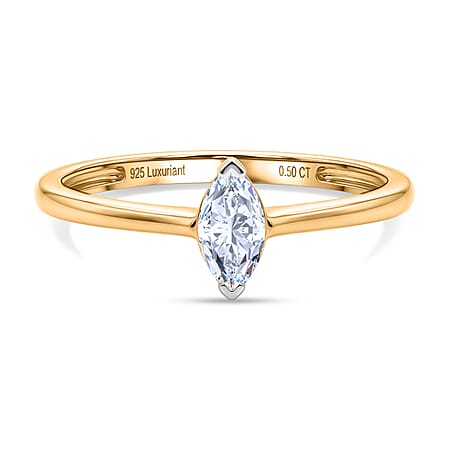 LUXURIANT 0.5 Ct. Lab Grown Diamond Marquise Cut 7MM Solitaire Ring in 18K Vermeil Yellow Gold Over Sterling Silver LUXURIANT 0.5 Ct. Lab Grown Diamond Marquise Cut 7MM Solitaire Ring in 18K Vermeil Yellow Gold Over Sterling Silver