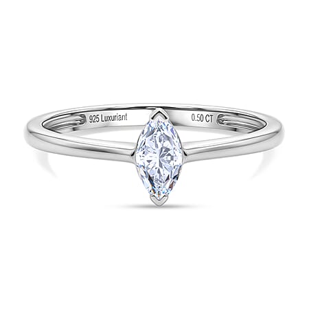 LUXURIANT 0.5 Ct. Lab Grown Diamond Marquise Cut 7MM Solitaire Ring in Rhodium Overlay Sterling Silver