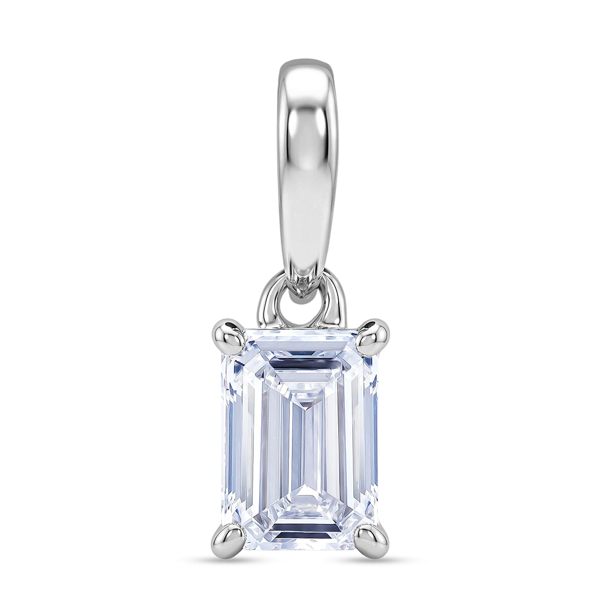 Luxuriant - Lab Grown Diamond Emerald (SI) Pendant in Rhodium Overlay Sterling Silver 0.52 Ct.