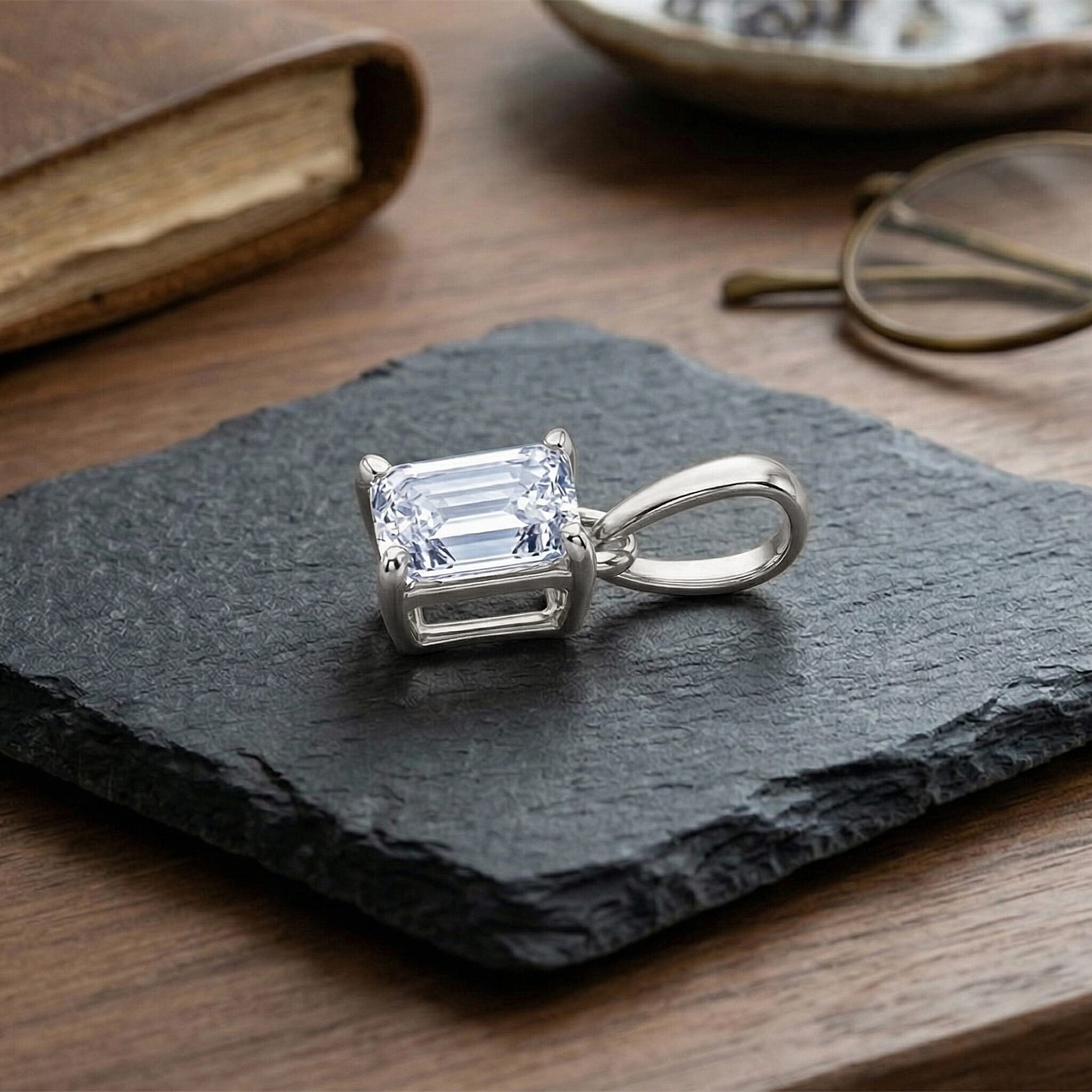 Luxuriant - Lab Grown Diamond Emerald (SI) Pendant in Rhodium Overlay Sterling Silver 0.52 Ct.