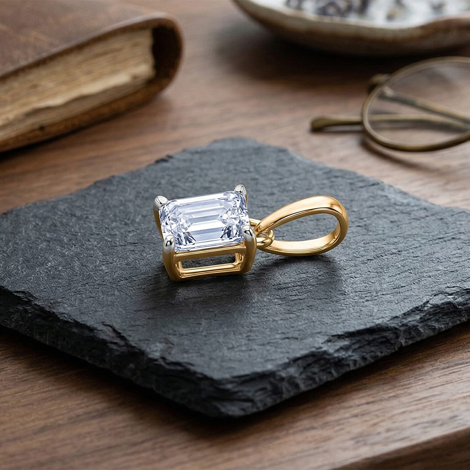 Luxuriant - Lab Grown Diamond Emerald (SI) Pendant in 18K Vermeil Yellow Gold Plated Sterling Silver 0.52 Ct.