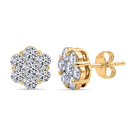 Luxuriant - SI-G-H Lab Grown Diamond Cluster Earring with Push Post in 18K Vermeil Yellow Gold Plated Sterling Silver 2.00 Ct.