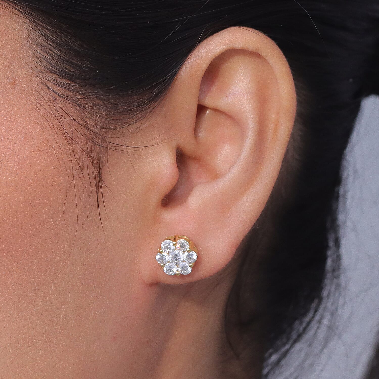 Luxuriant - SI-G-H Lab Grown Diamond Cluster Earring with Push Post in 18K Vermeil Yellow Gold Plated Sterling Silver 2.00 Ct.