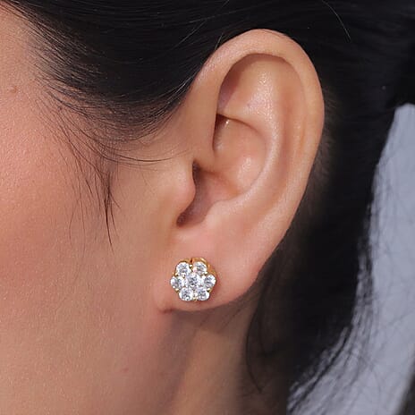 Luxuriant - Lab Grown Diamond (SI-G-H ) Pressure Set Earring in 18K Vermeil Yellow Gold Plated Sterling Silver 2.00 Ct.